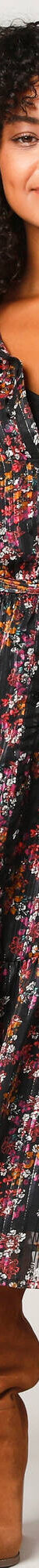 Robe-chemisier longue en voile jacquard imprimé floral (noir / violine) Robe-chemisier longue en voile jacquard imprimé floral (noir / violine)
